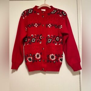 Elegant Red Floral Women's Cardigan